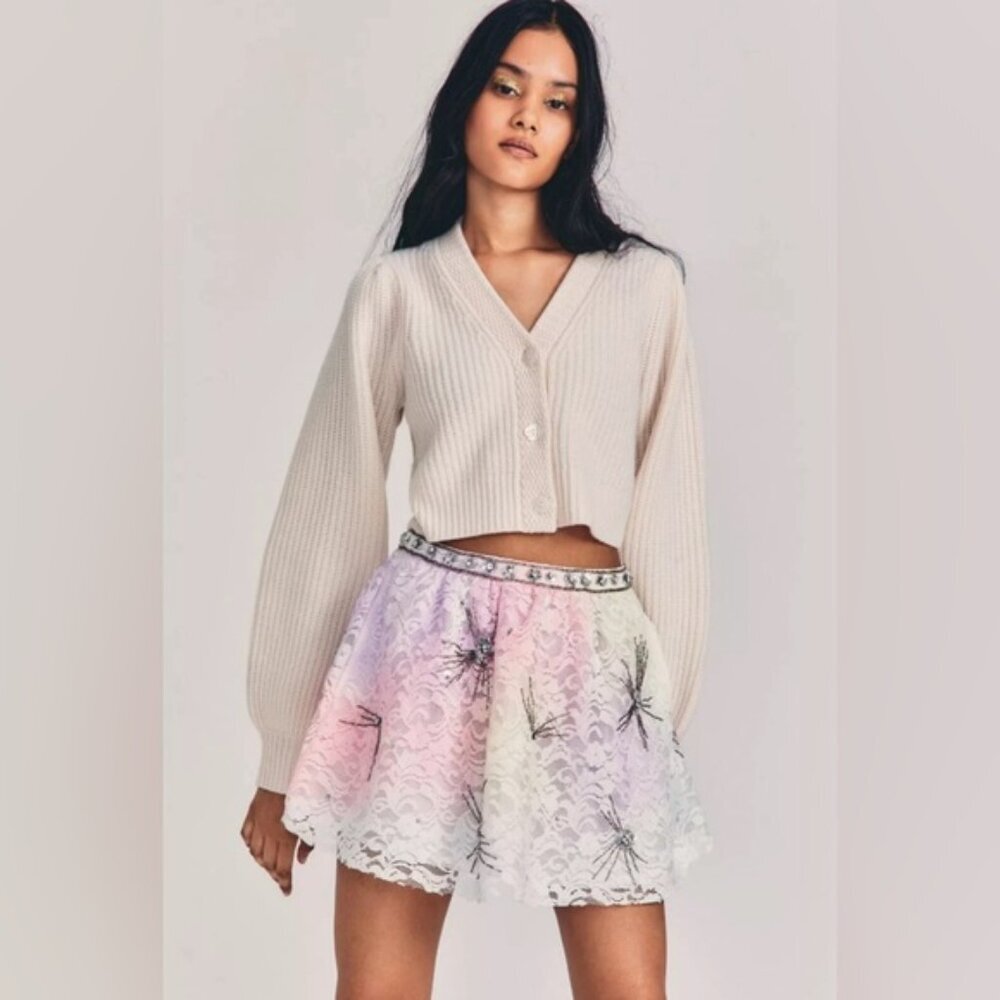 NWT LOVESHACKFANCY KEZIA MINI SKIRT Multi Tie Dye Crystals LS458-992 Size 6